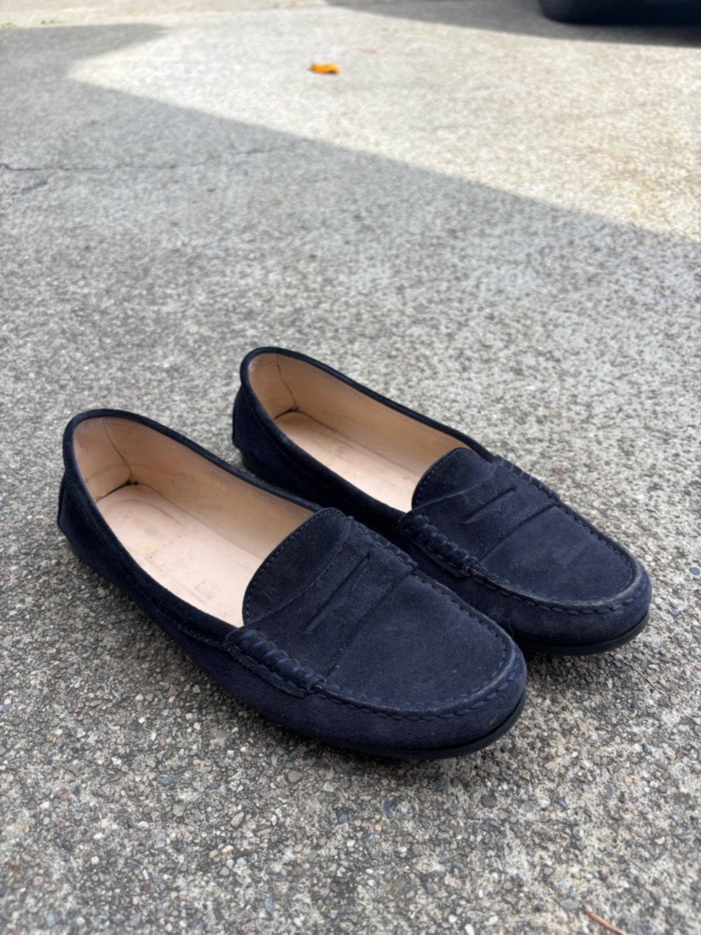 TODS Navy Suede Penny Loafer Flats